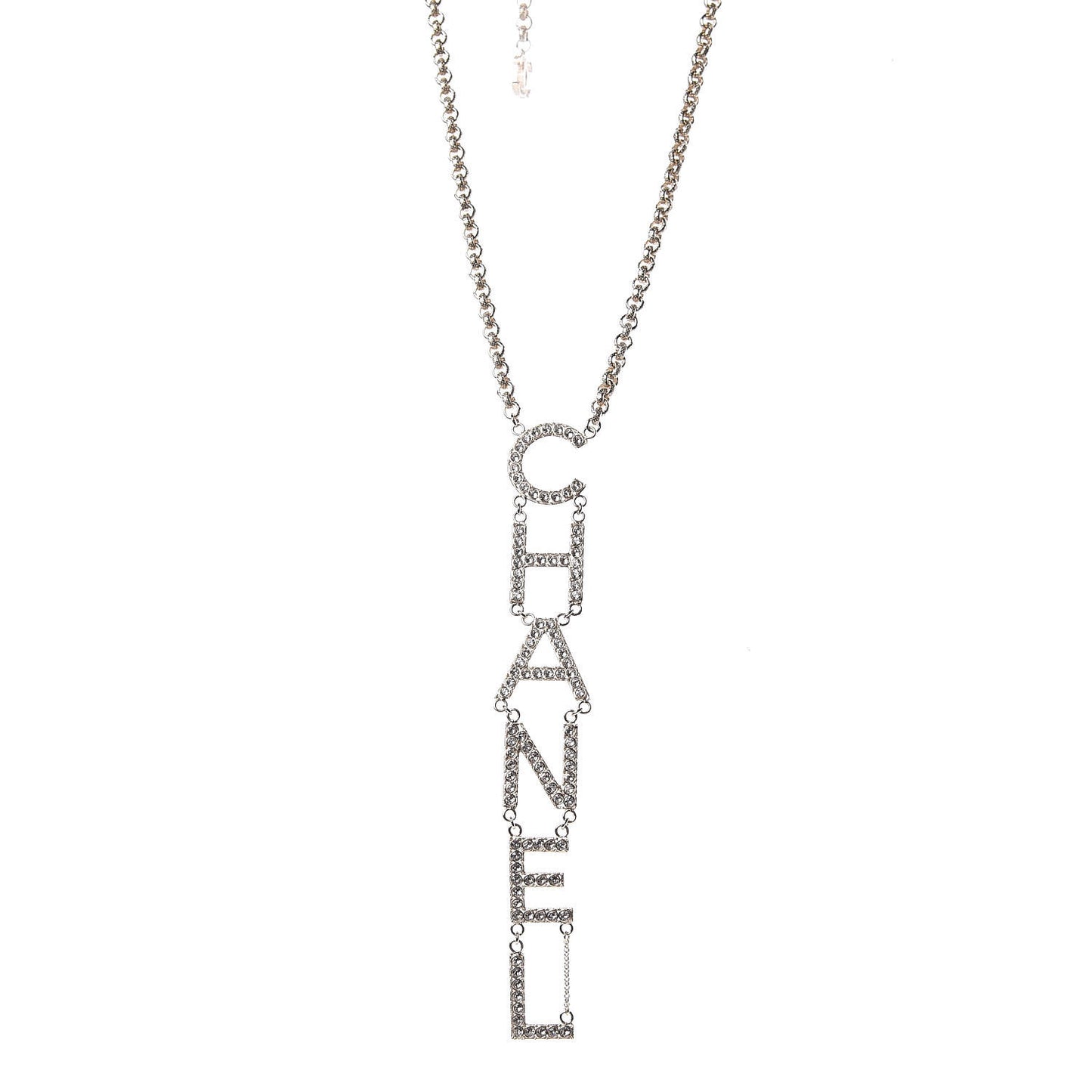 Metal Crystal Cha-Nel Logo Necklace Gold