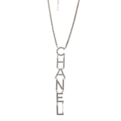 Chanel Metal Crystal Cha-Nel Logo Necklace Gold 1 of 7