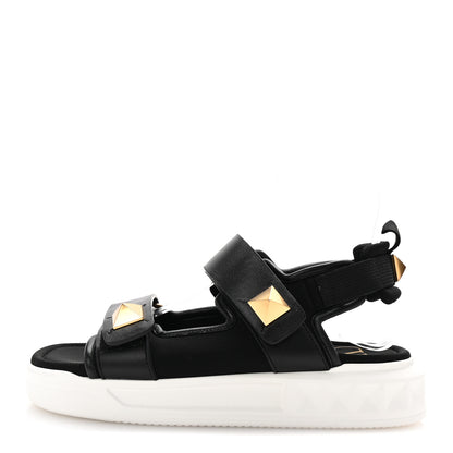 Valentino Garavani Nappa Neoprene Roman Stud Velcro Sandals 36 Black 1 of 8