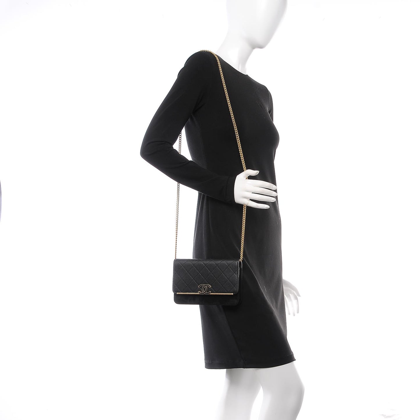 Caviar Suede Stitched Lady Coco Wallet On Chain WOC Black