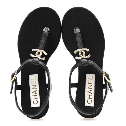 Chanel Lambskin CC Logo Thong Sandals 36 Black 2 of 10