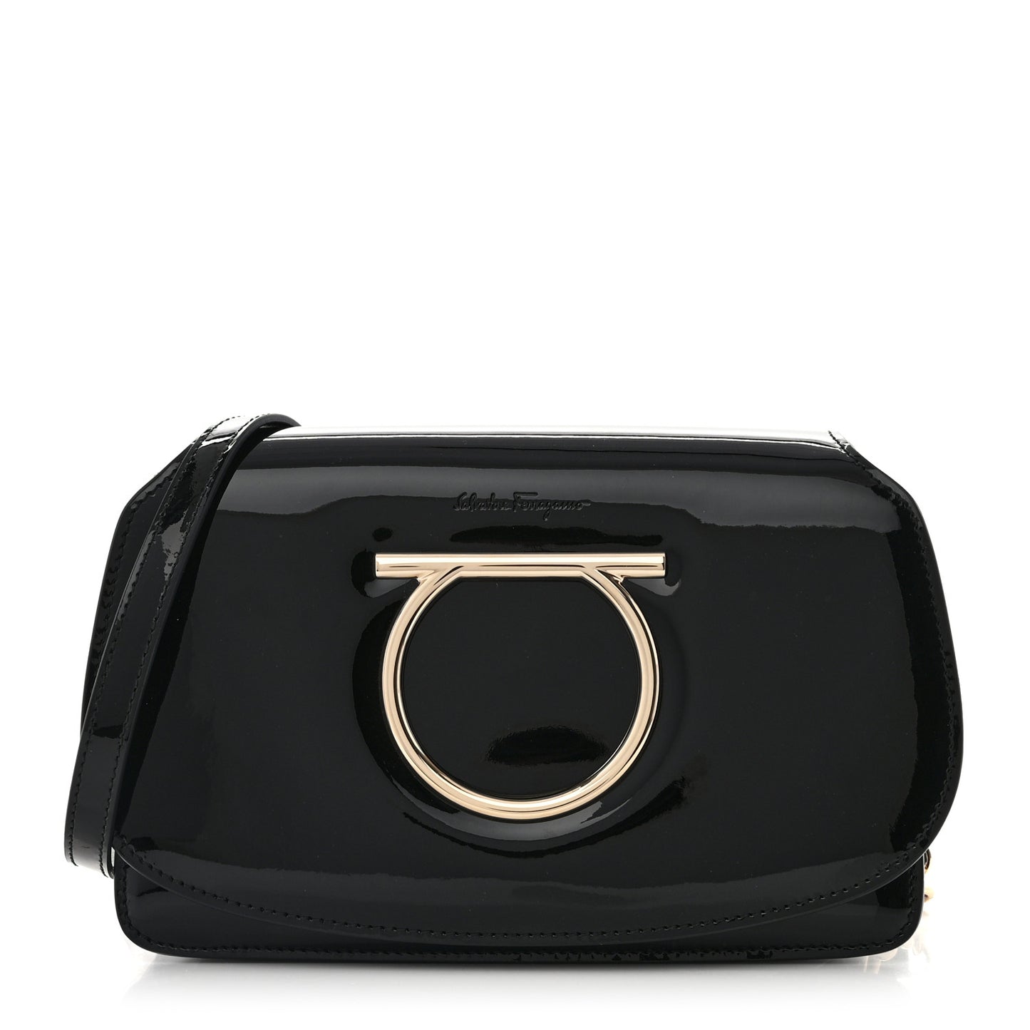 Patent Calfskin Mini Vela Flap Bag Black