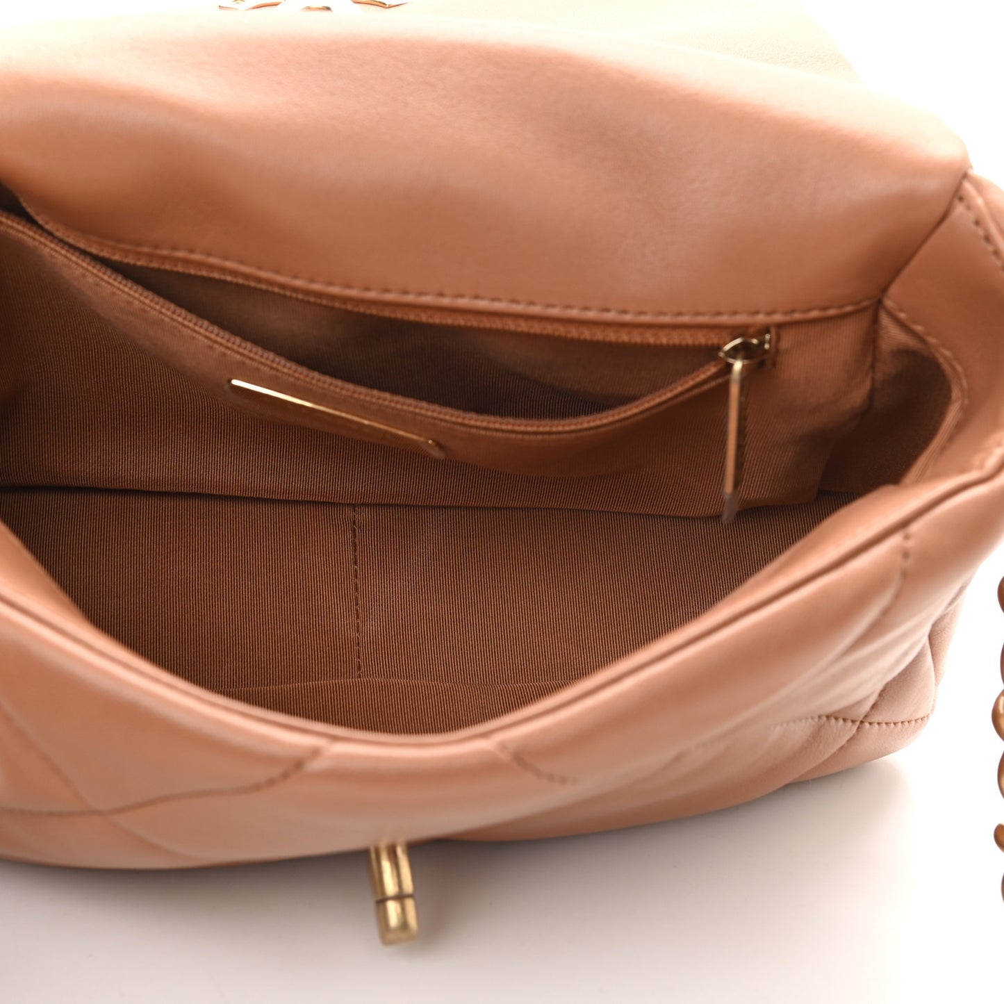 Lambskin Quilted Medium Chanel 19 Flap Light Brown