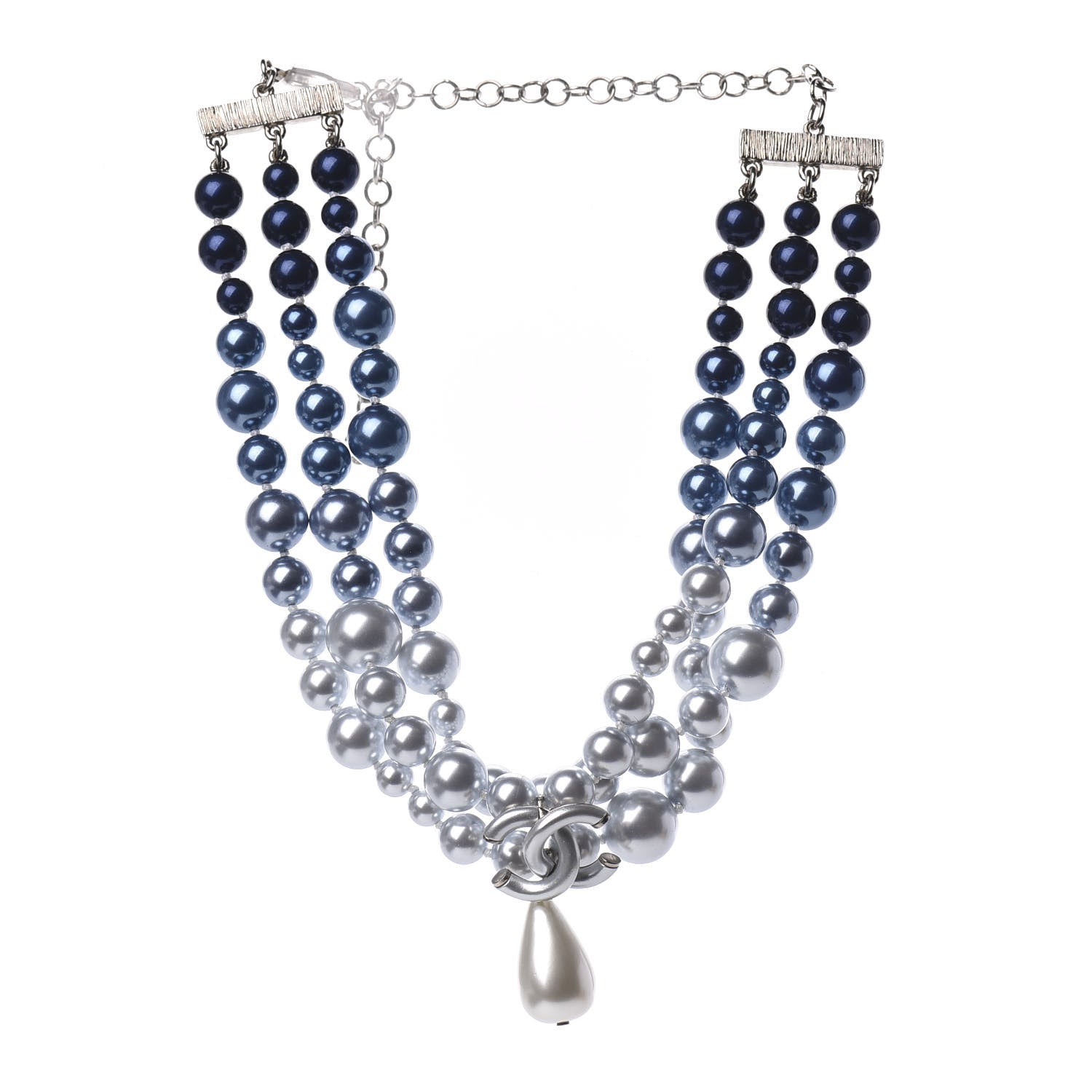 Chanel Pearl Beaded CC Multi Strand Choker Necklace Blue Silver 1 of 5