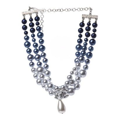 Chanel Pearl Beaded CC Multi Strand Choker Necklace Blue Silver 3 of 5