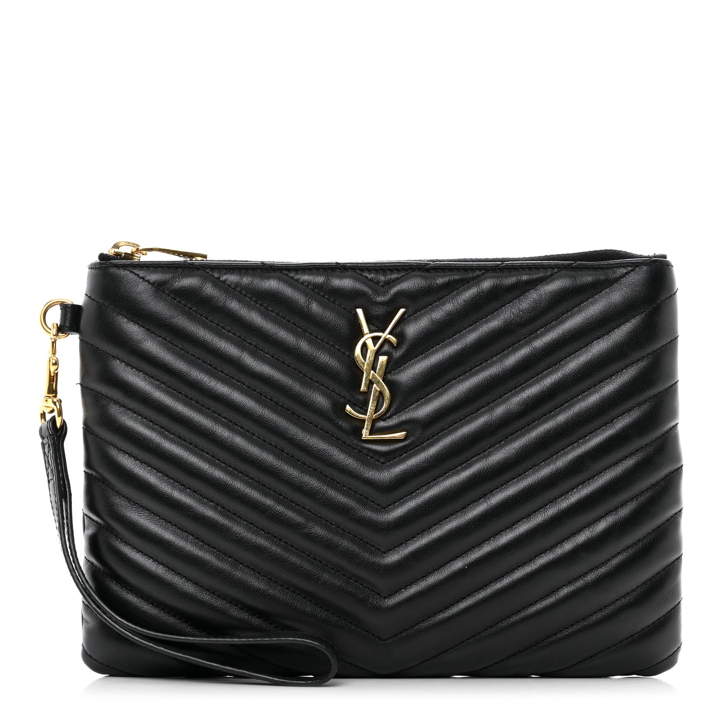 Calfskin Matelasse Chevron Monogram A5 Wristlet Black