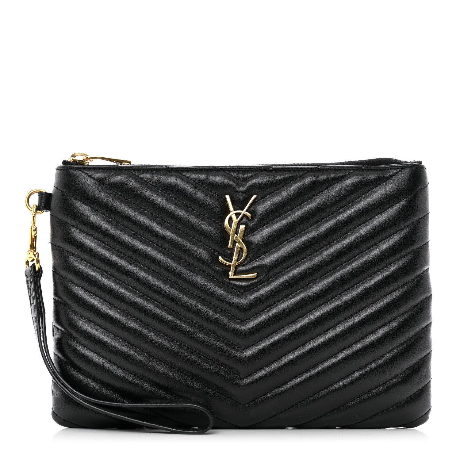 Saint Laurent Calfskin Matelasse Chevron Monogram A5 Wristlet Black 1 of 8