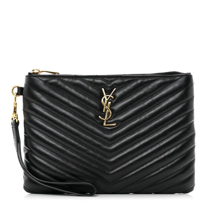 Saint Laurent Calfskin Matelasse Chevron Monogram A5 Wristlet Black 1 of 8