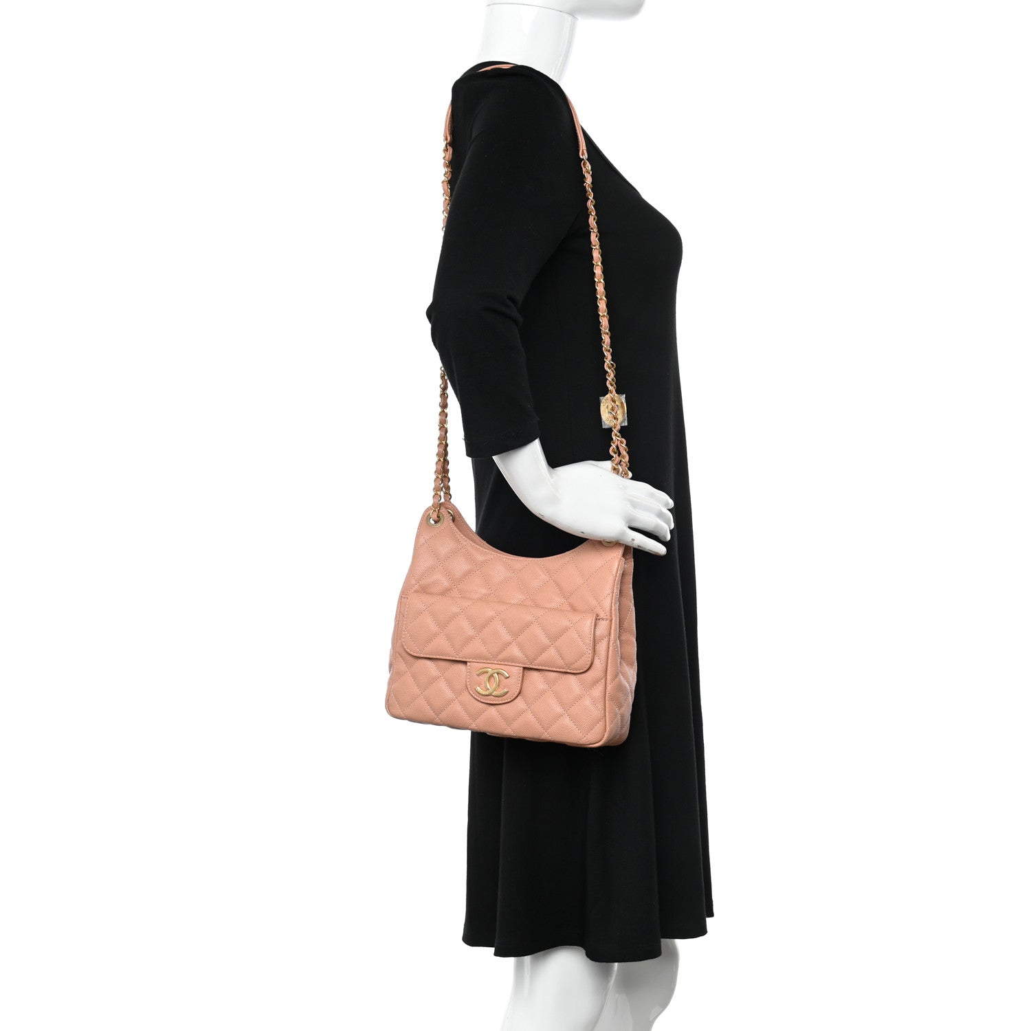 Chanel Caviar Quilted Wavy CC Hobo Beige 2 of 11