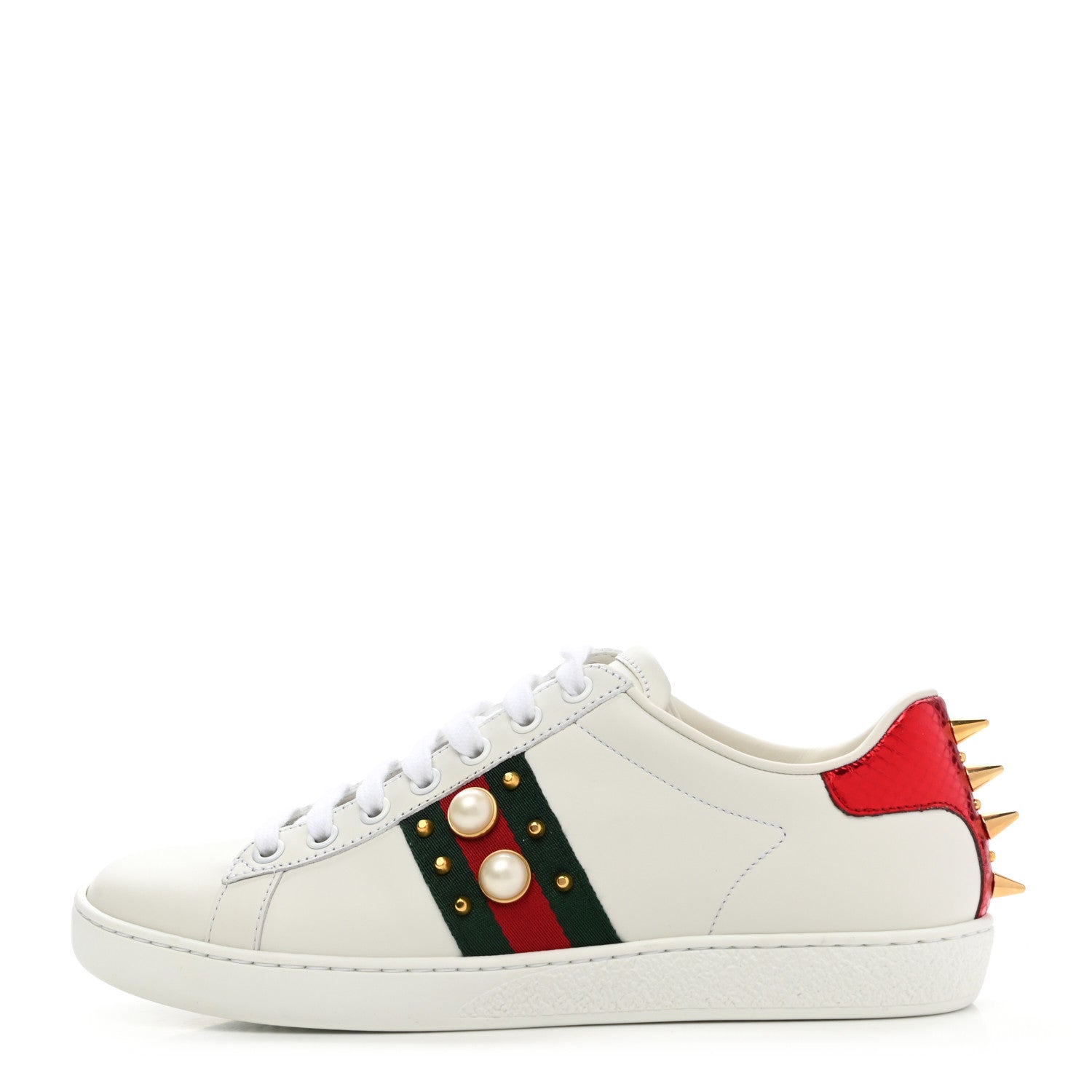Gucci Calfskin Web Pearl Studded Womens Ace Sneakers 36.5 White 1 of 10
