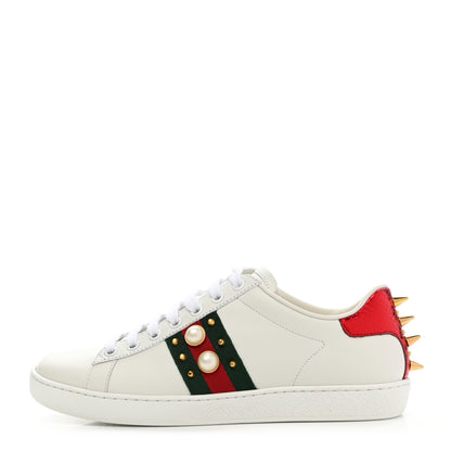 Gucci Calfskin Web Pearl Studded Womens Ace Sneakers 36.5 White 1 of 10