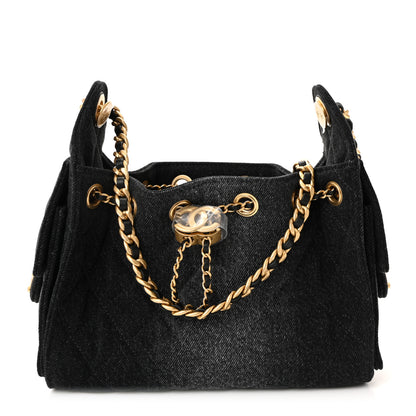 Chanel Washed Denim Quilted Mini Chanel 25 Handbag Black 1 of 11
