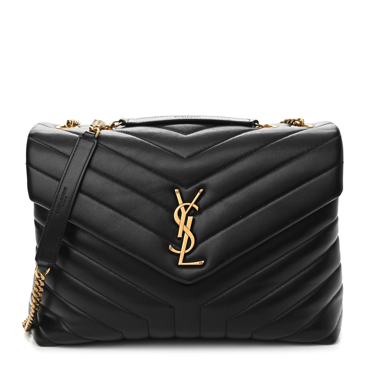 Calfskin Y Quilted Monogram Medium Loulou Chain Satchel Black