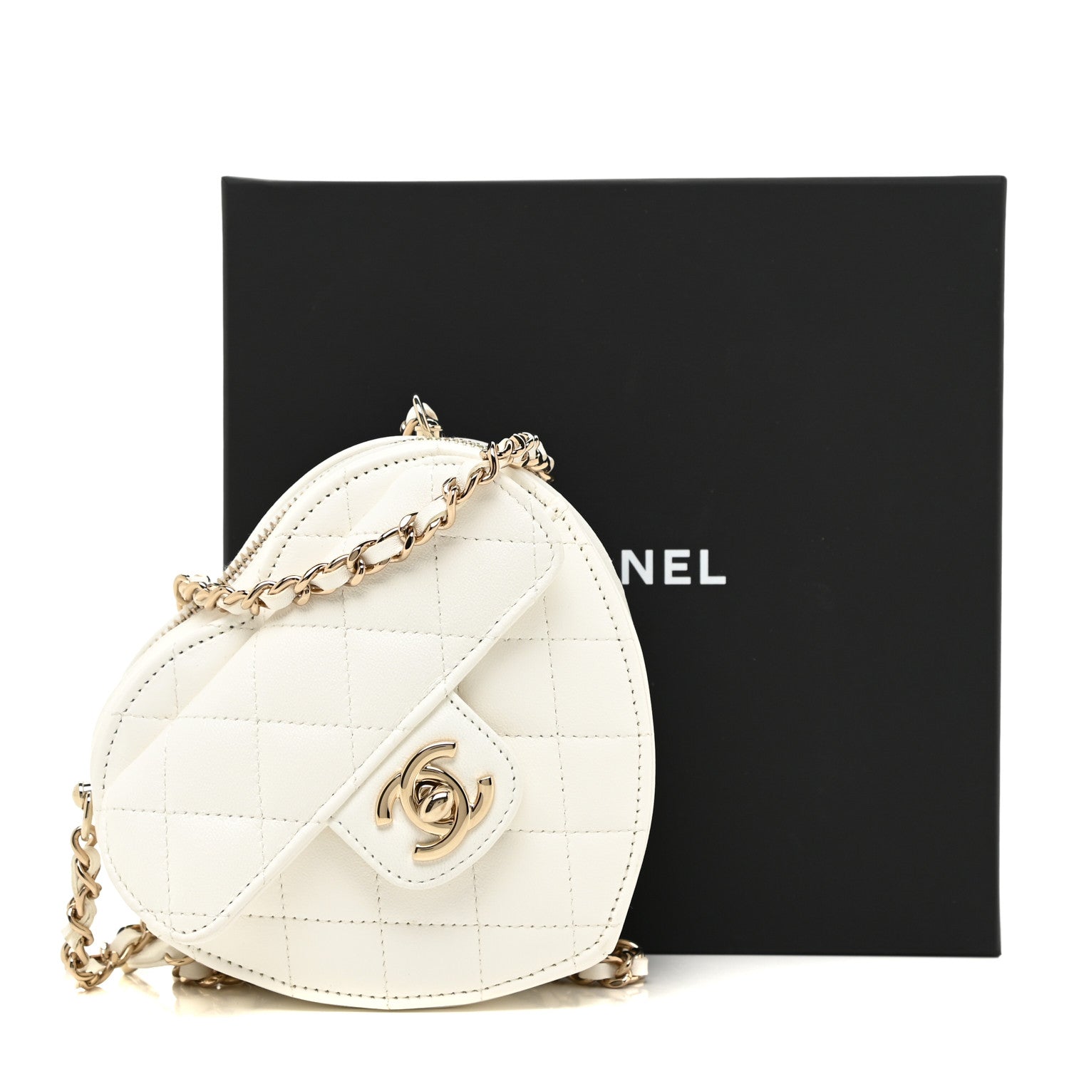 Chanel Lambskin Quilted CC In Love Heart Clutch With Chain White 12 of 12