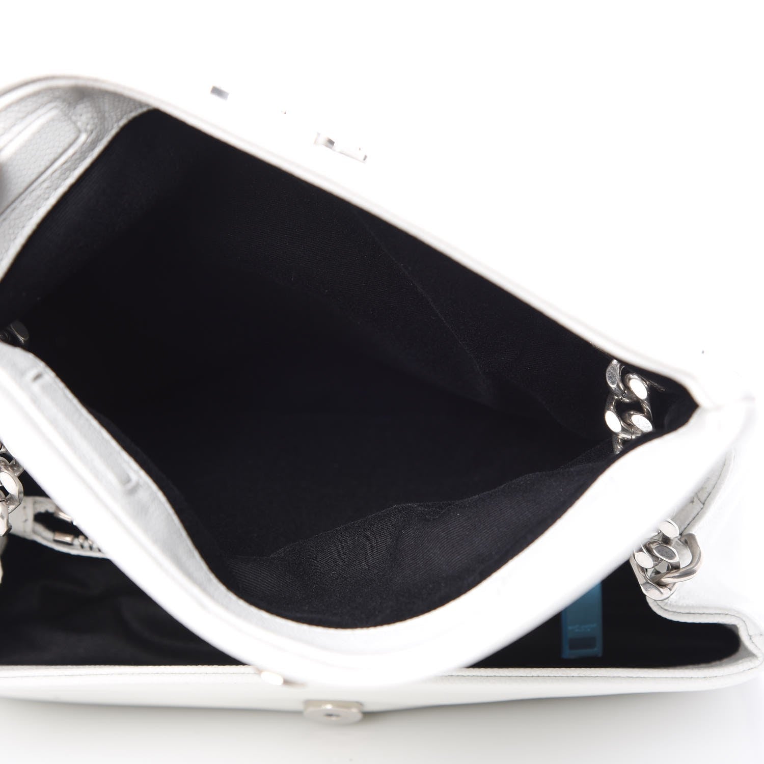 Saint Laurent Grain De Poudre Small West Hollywood Monogram Fold-Over Bag Pearl White 10 of 10