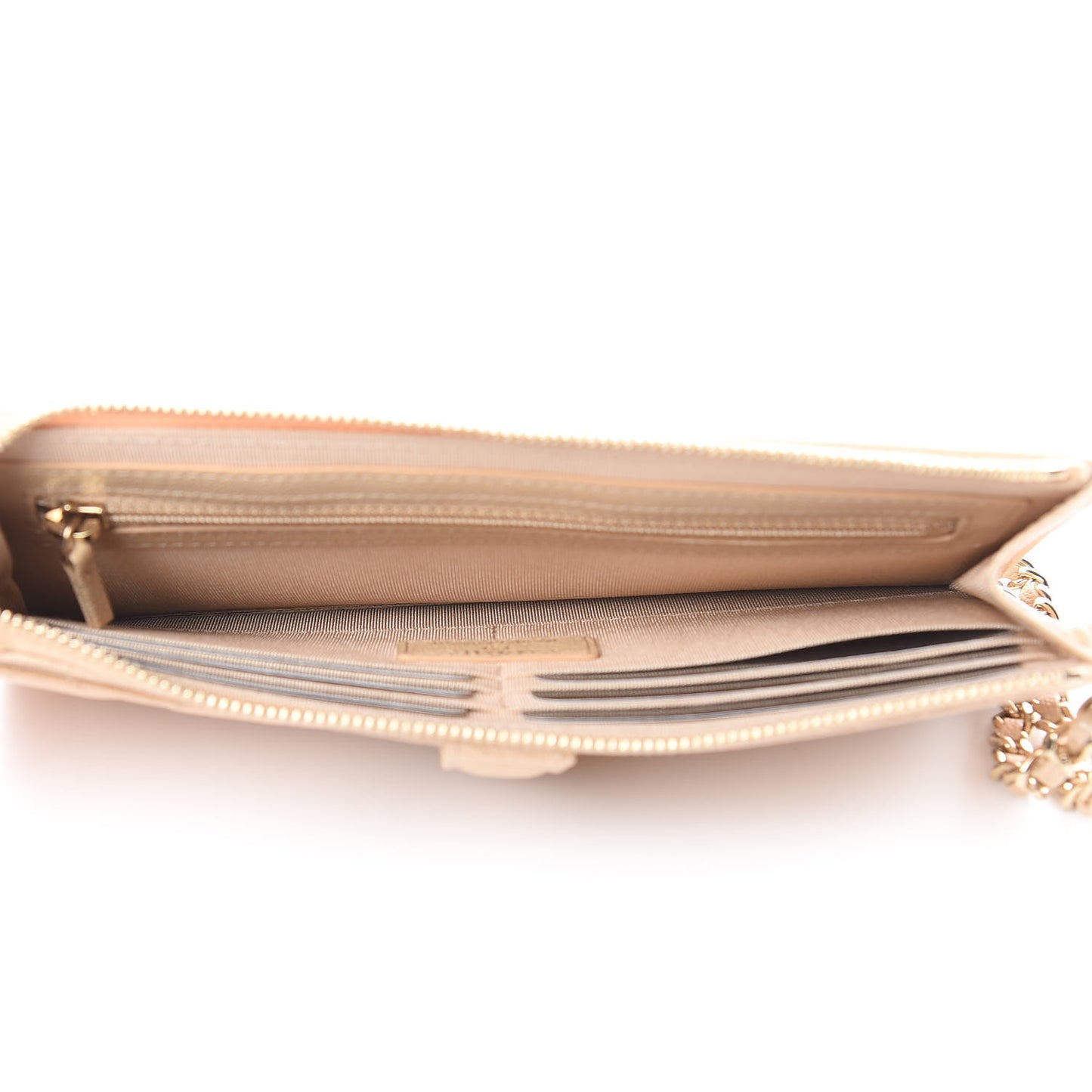 Iridescent Caviar Quilted Classic Pouch With Handle Beige