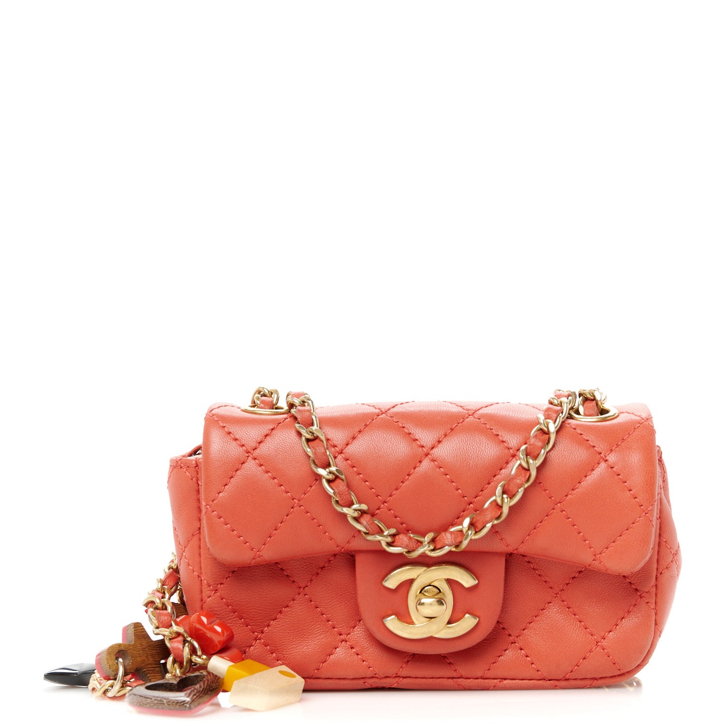 Lambskin Quilted Extra Mini Cruise Charm Flap Coral