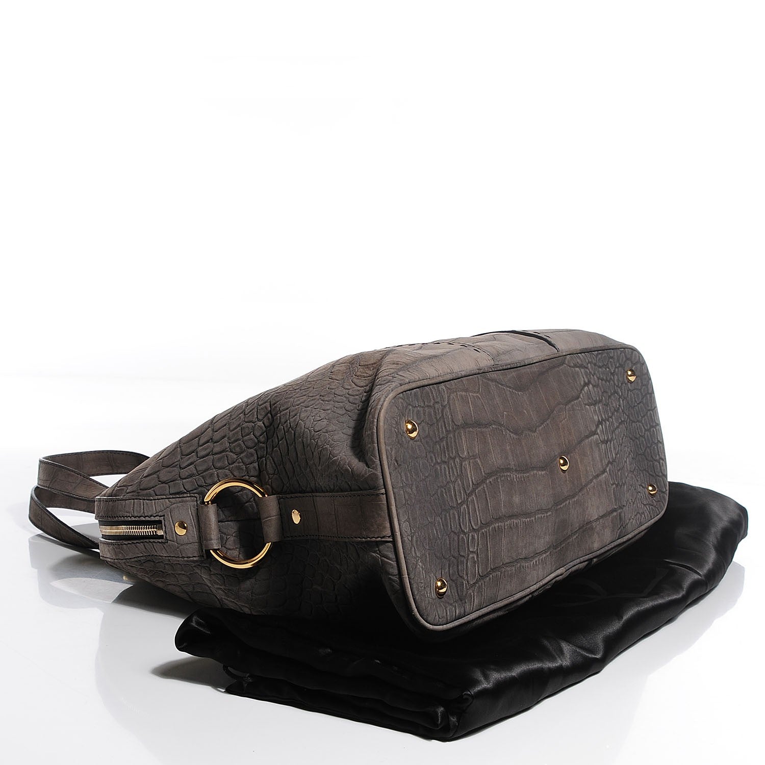 Saint Laurent Nubuck Crocodile Embossed Oversized Muse Grey 4 of 9