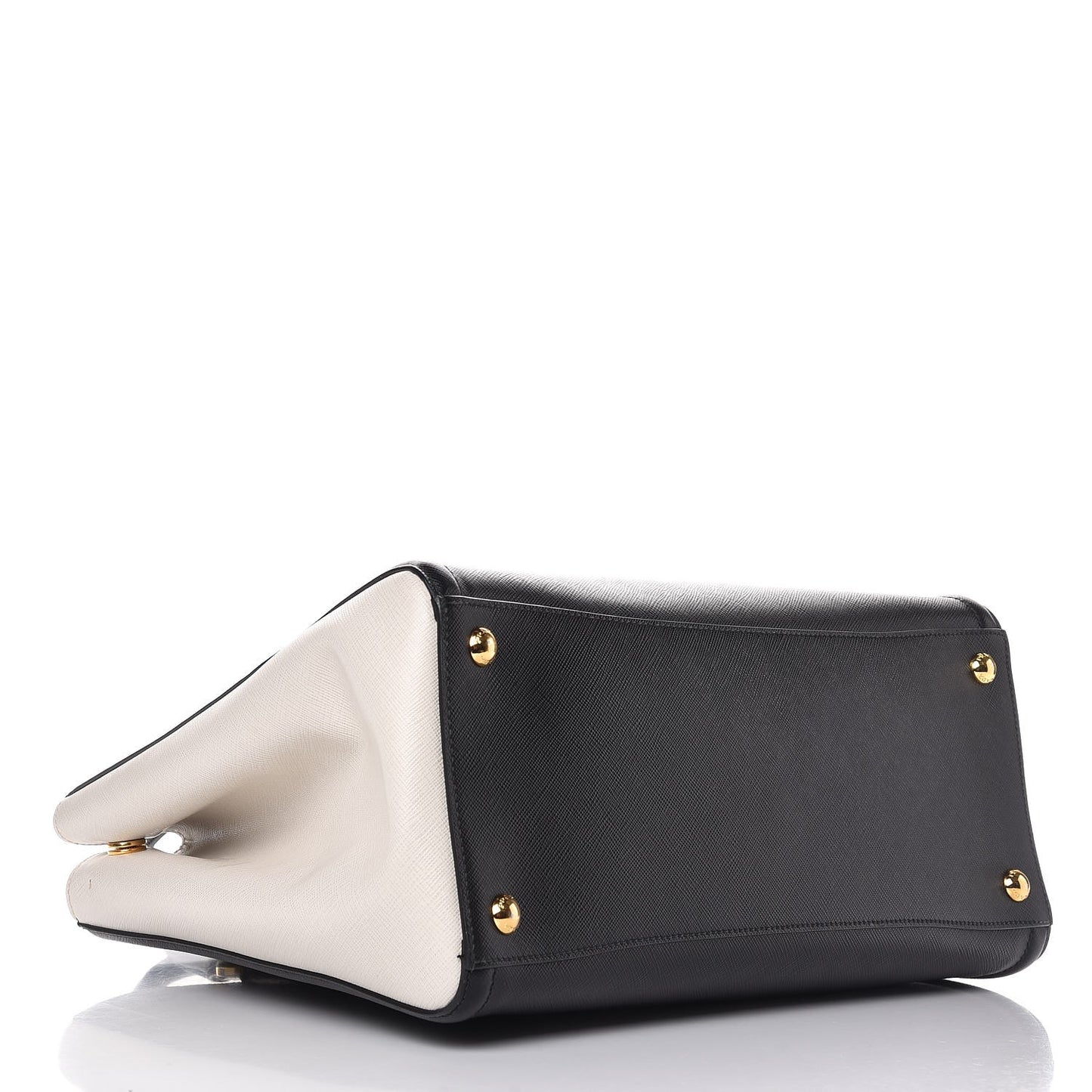 Saffiano Lux Medium Bi-Color Tote Black White