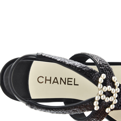 Chanel Lambskin Sequin Pearl CC Thong Sandals 38 Black 8 of 11
