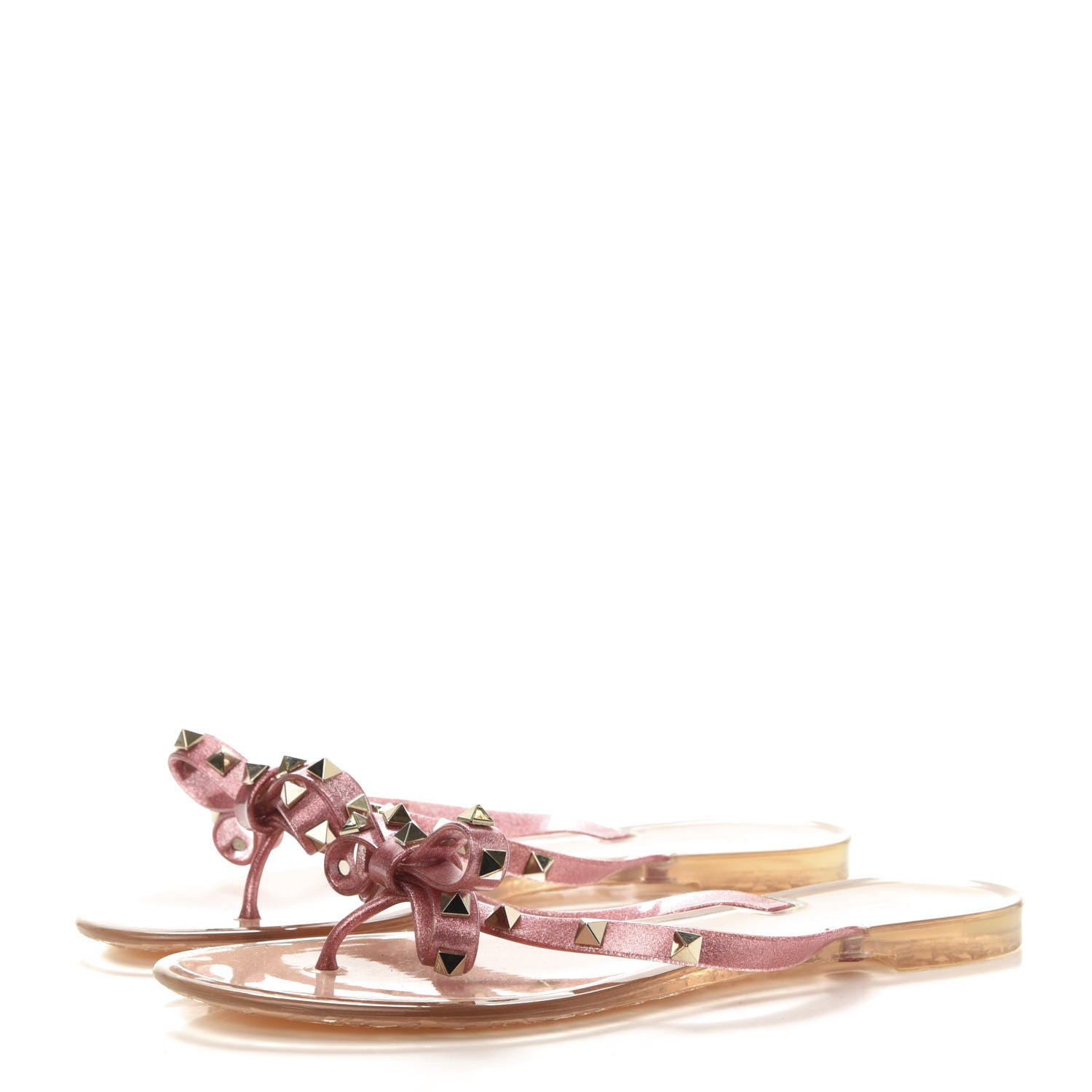 Valentino Garavani PVC Jelly Glitter Rockstud Bow Thong Sandals 40 Pink 3 of 7