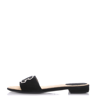Chanel Suede Quilted CC Mules 37.5 Black 1 of 9