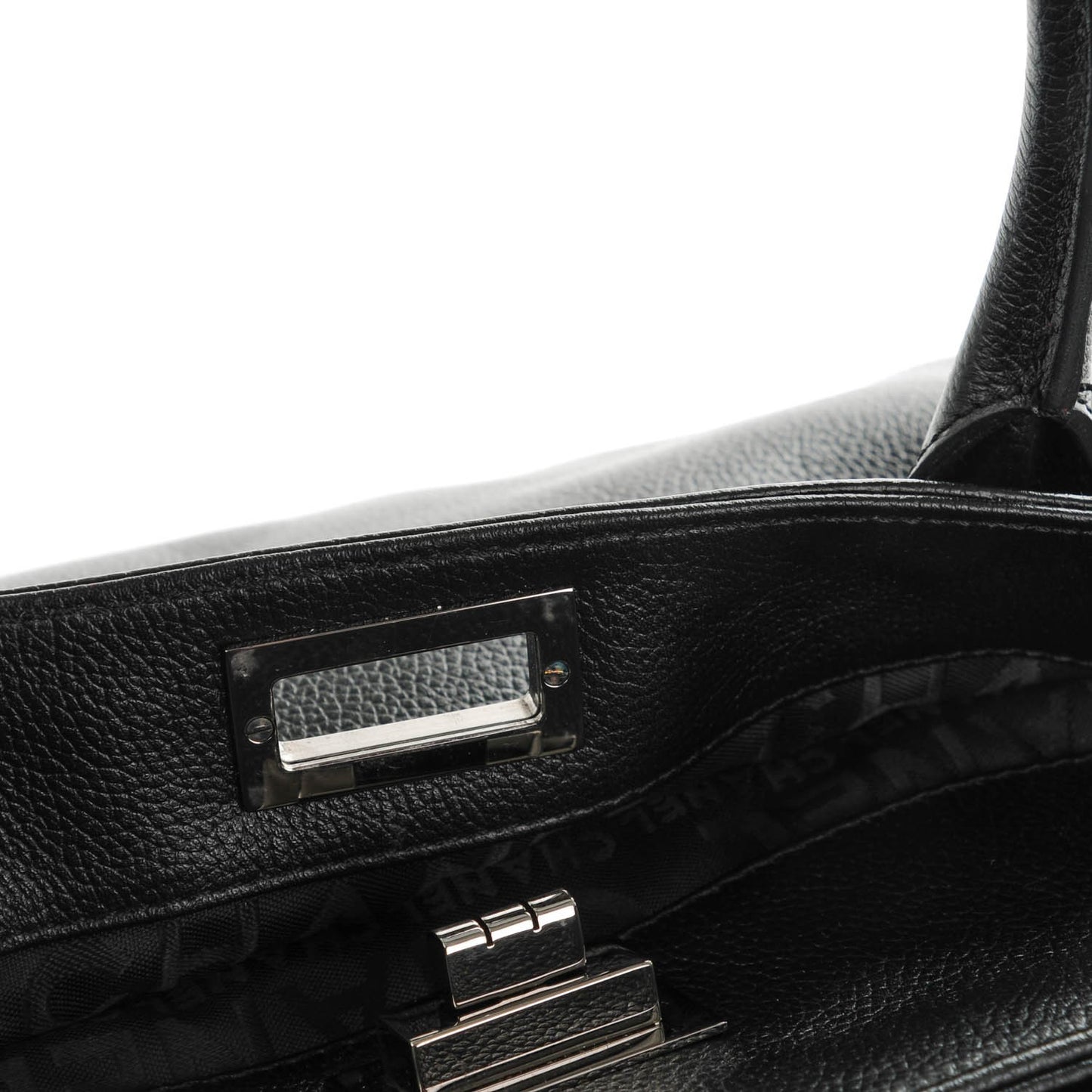 Calfskin Mademoiselle Lock Cerf Shopper Tote Black