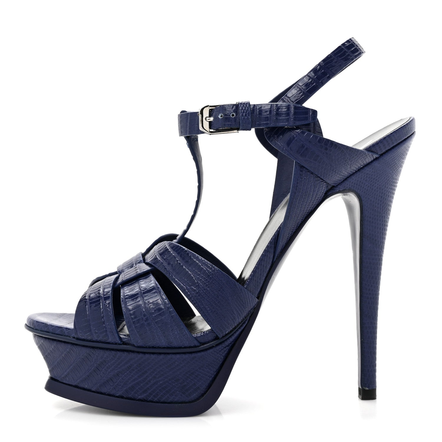 Saint Laurent Calfskin Crocodile Embossed Tribute 105 Platform Sandals 38 Marinette 1 of 10