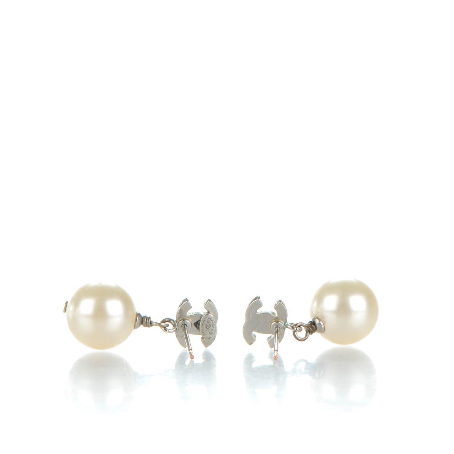 Crystal Pearl CC Drop Earrings Silver