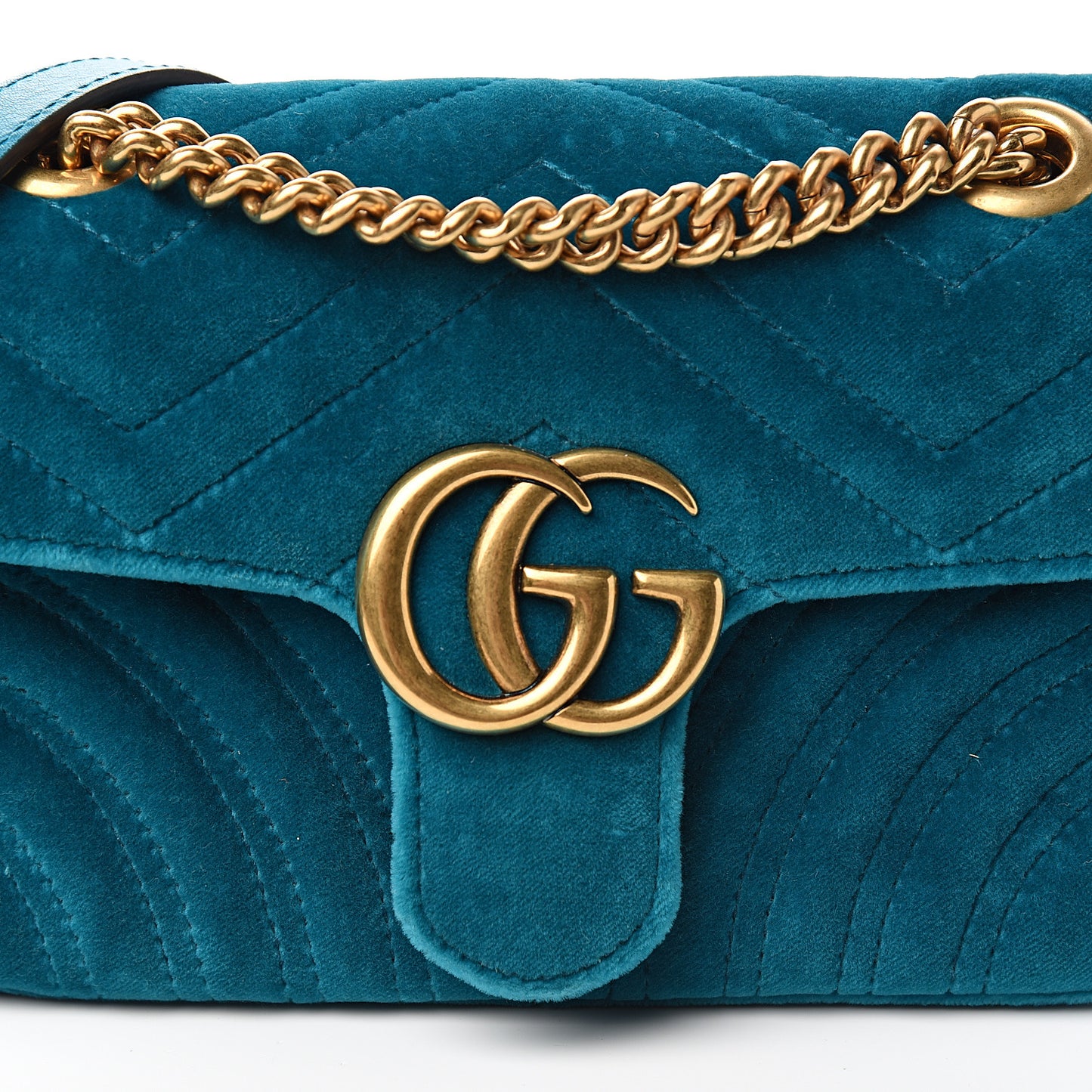 Velvet Matelasse Mini GG Marmont Shoulder Bag Pavone Cyan
