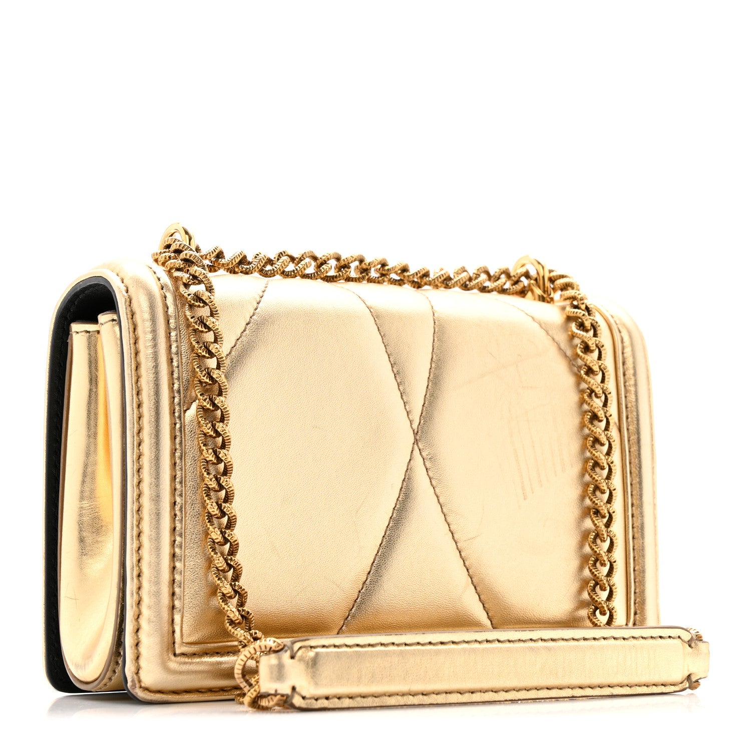 Dolce & Gabbana Metallic Nappa Quilted Mini Devotion Crossbody Bag Gold 3 of 16