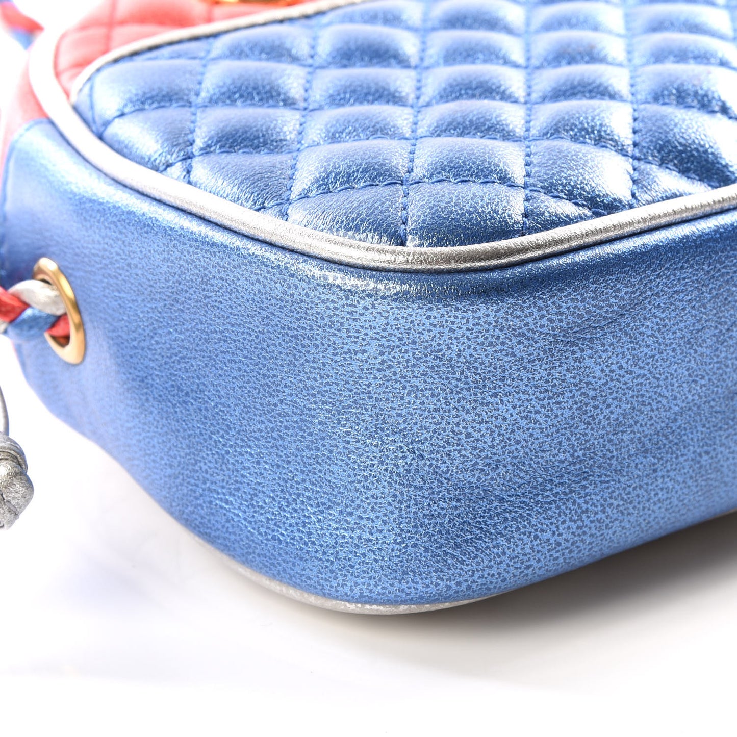 Laminated Nappa Trapuntata Mini Zumi Dome Shoulder Bag Rosso Marine Argento