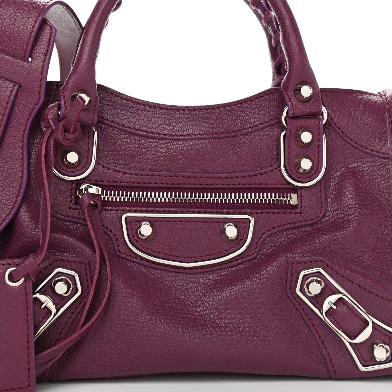 Balenciaga Chevre Silver Metallic Edge Hardware Mini City Violet Prune 8 of 11