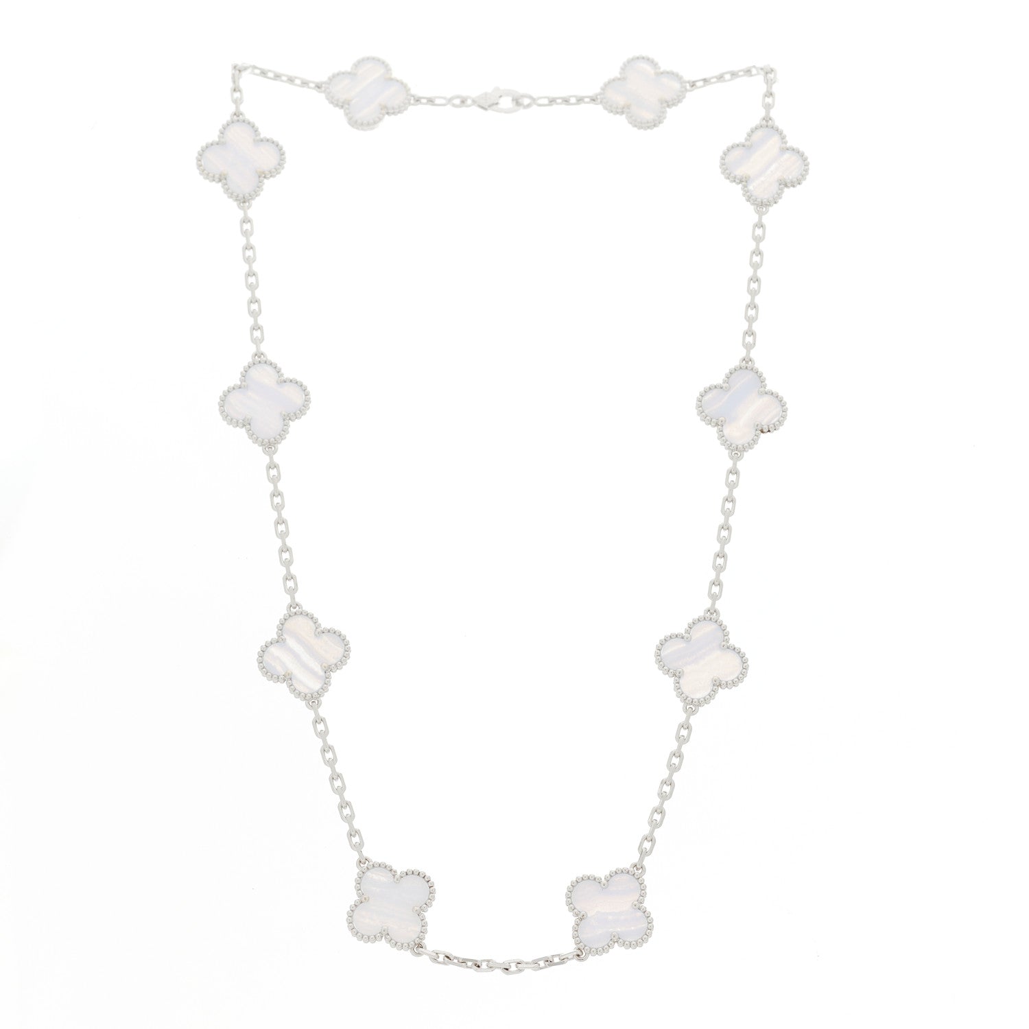 Van Cleef & Arpels 18K White Gold Chalcedony 10 Motifs Vintage Alhambra Necklace 3 of 6