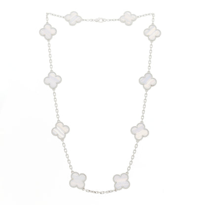Van Cleef & Arpels 18K White Gold Chalcedony 10 Motifs Vintage Alhambra Necklace 3 of 6