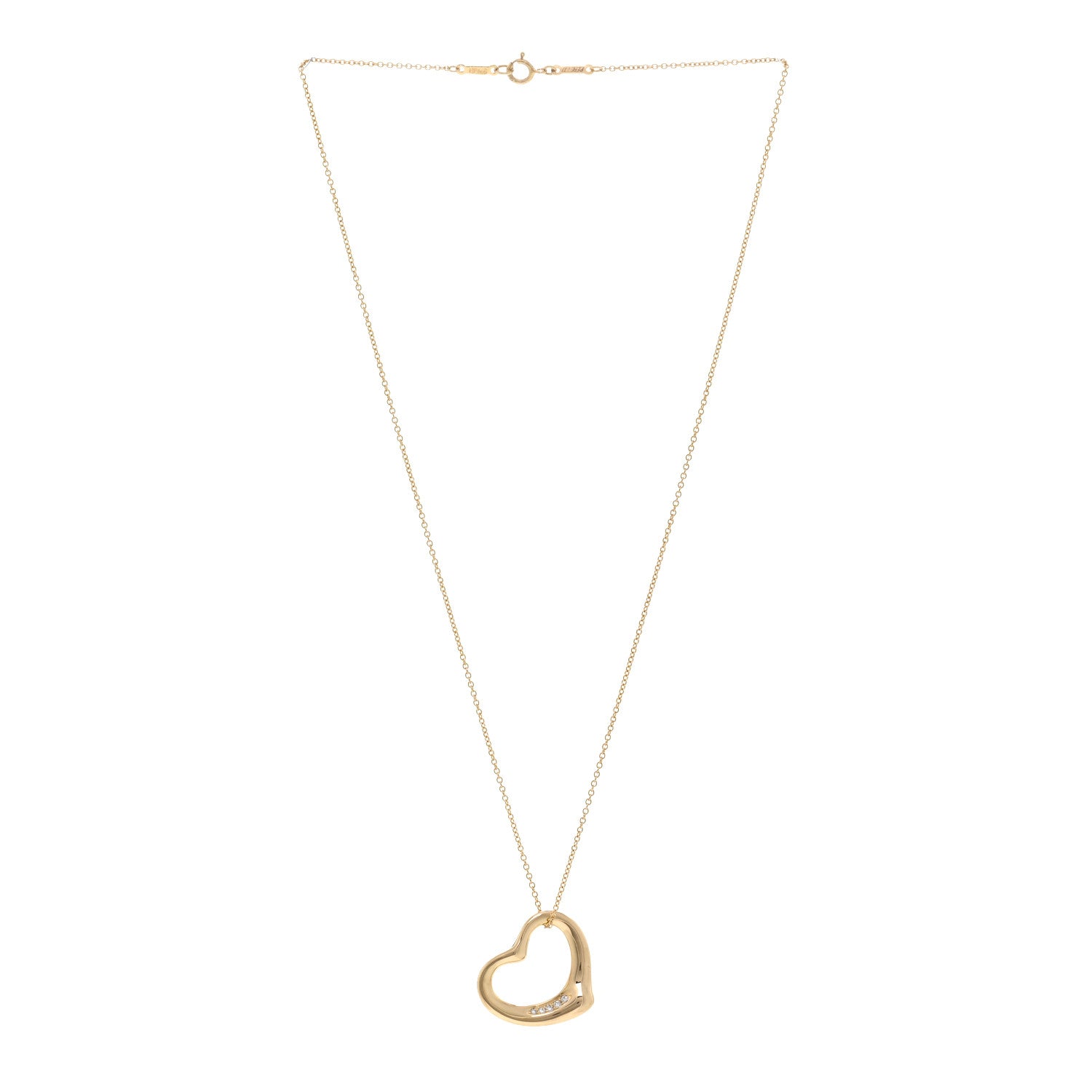 Tiffany 18K Yellow Gold Diamond 22mm Elsa Peretti Open Heart Pendant Necklace 3 of 6
