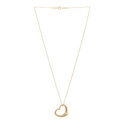 Tiffany 18K Yellow Gold Diamond 22mm Elsa Peretti Open Heart Pendant Necklace 3 of 6