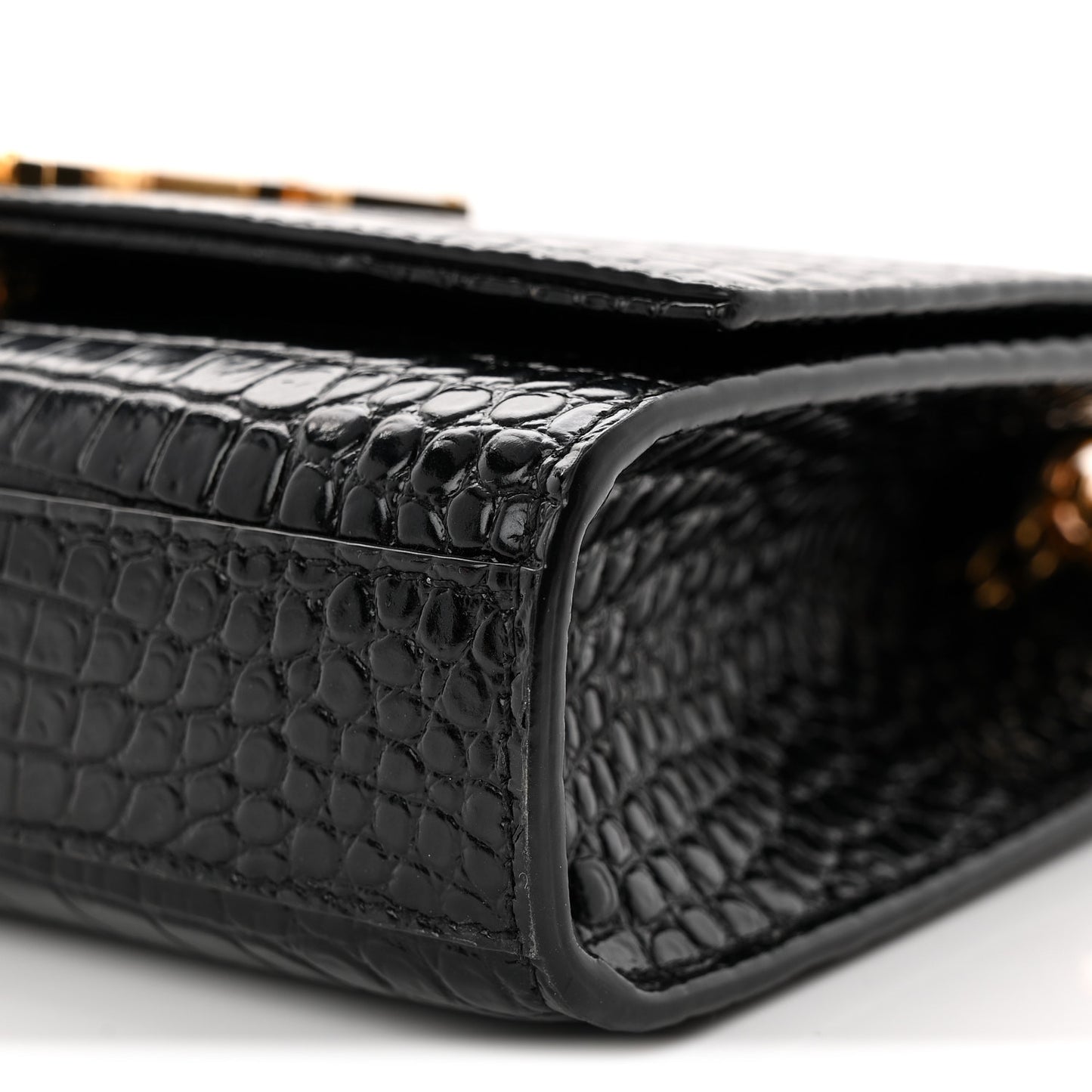 Calfskin Crocodile Embossed Small Classic Monogram Kate Tassel Satchel Black