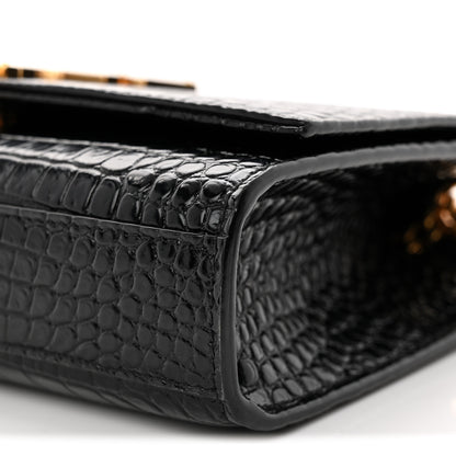 Saint Laurent Calfskin Crocodile Embossed Small Classic Monogram Kate Tassel Satchel Black 10 of 10