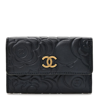 Chanel Lambskin Camellia Embossed Flap Card Holder Navy 1 of 12