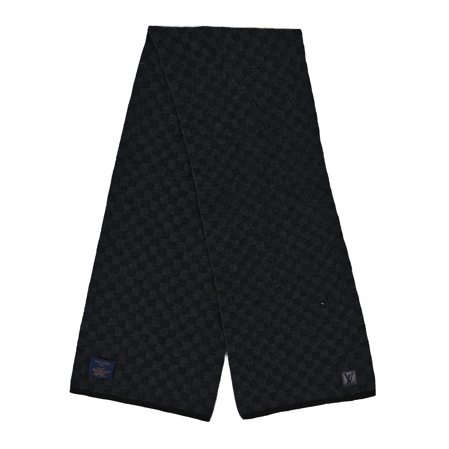 Wool Petit Damier Graphite Scarf Black