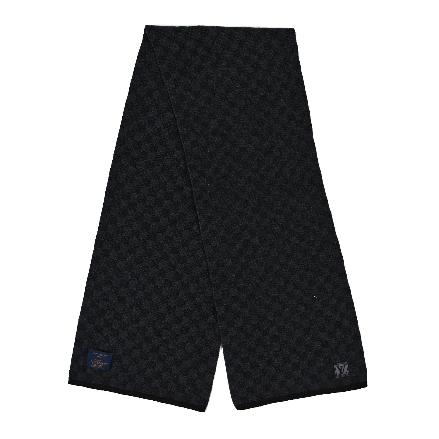 Louis Vuitton Wool Petit Damier Graphite Scarf Black 2 of 3