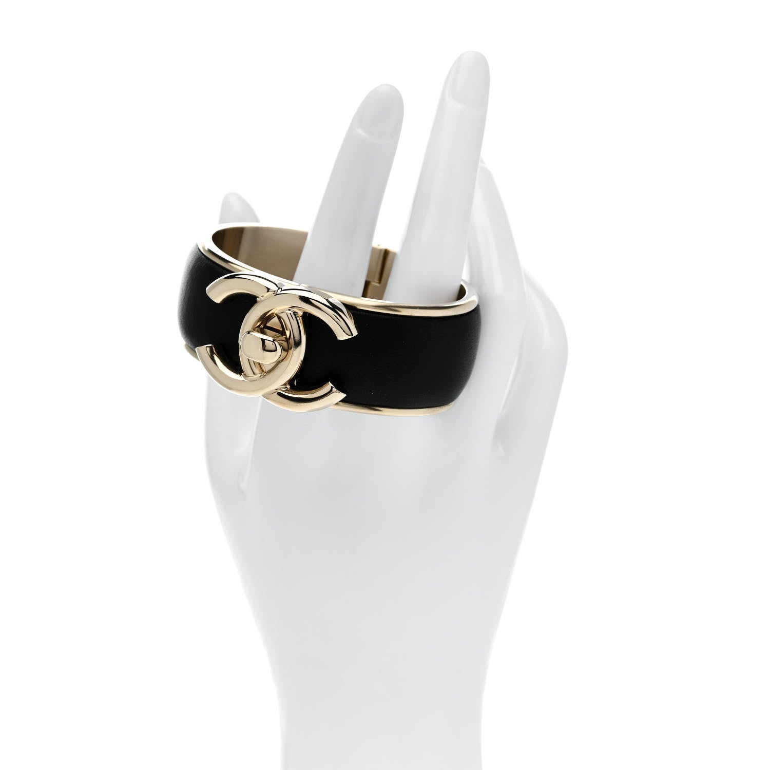 Chanel Lambskin CC Turnlock Cuff Bracelet Black Gold 2 of 5