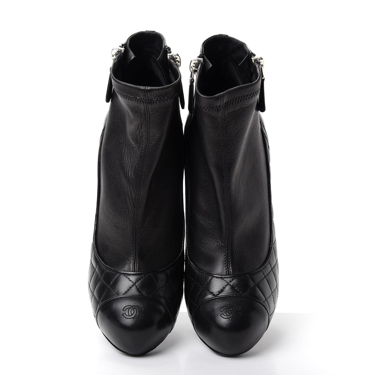 Lambskin Quilted CC Booties 38 Black
