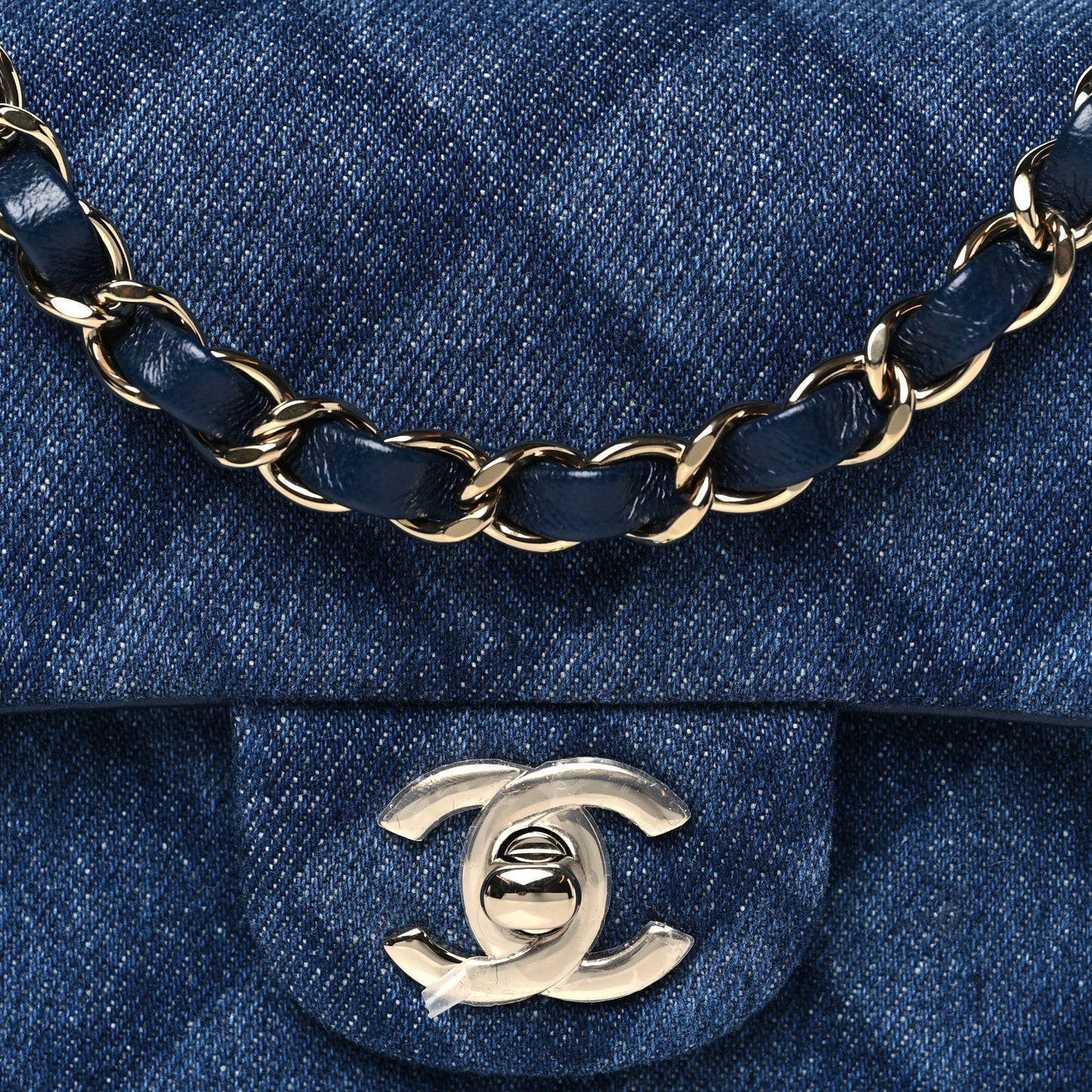 Printed Denim Quilted Mini Rectangular Flap Dark Blue