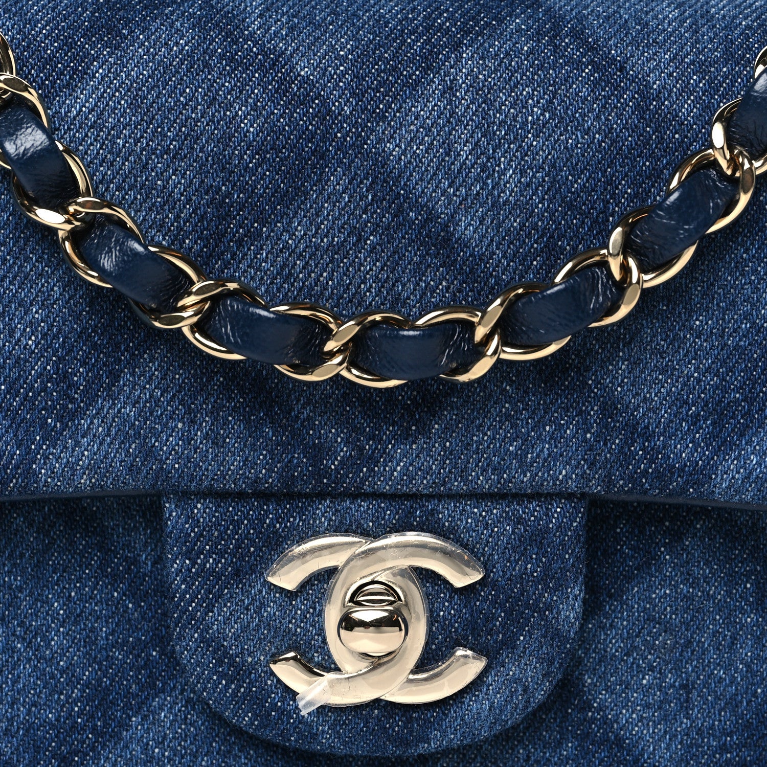 Chanel Printed Denim Quilted Mini Rectangular Flap Dark Blue 7 of 9