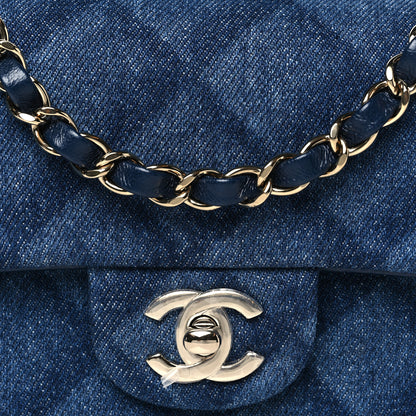 Chanel Printed Denim Quilted Mini Rectangular Flap Dark Blue 7 of 9