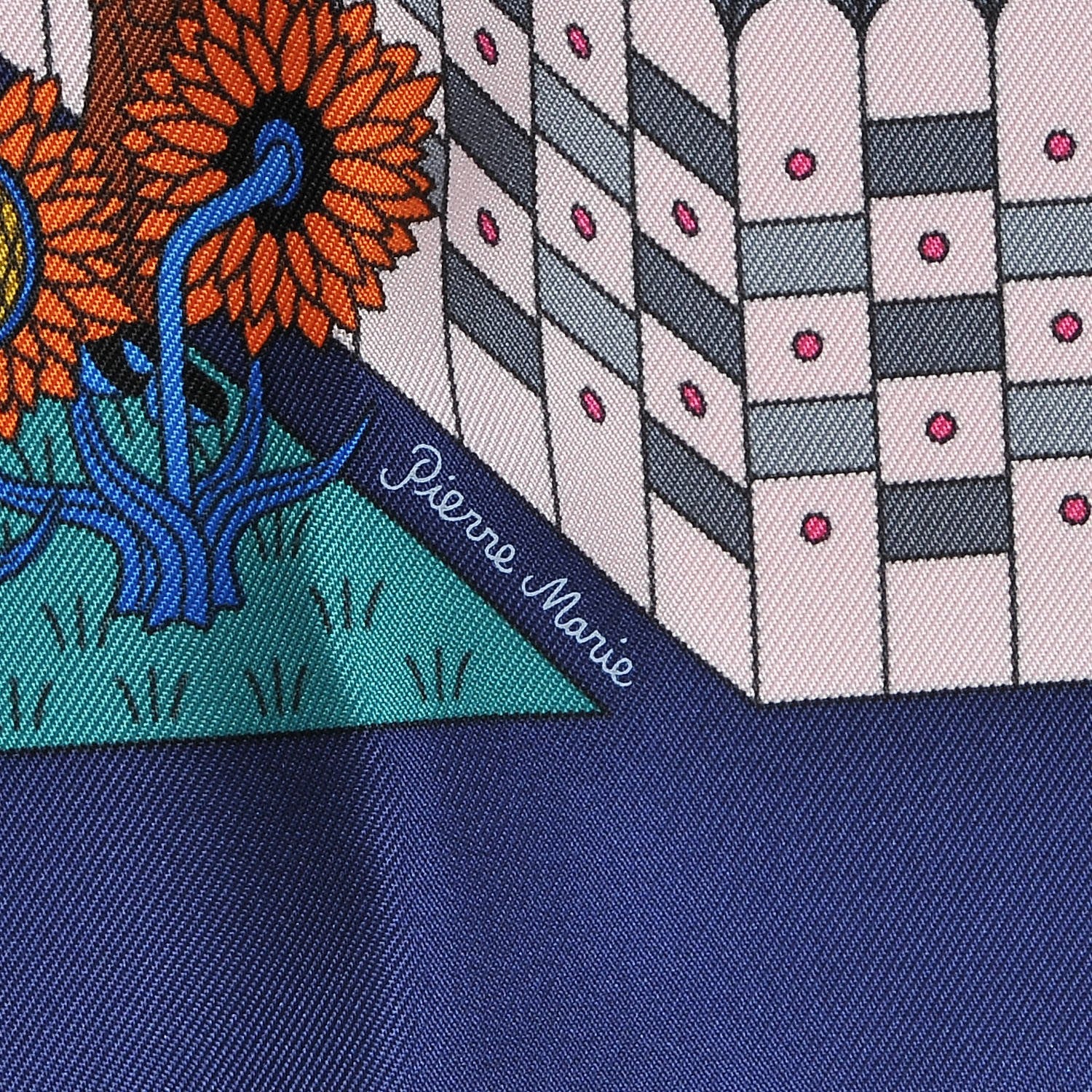 Hermes Silk La Maizeon Des Carres Scarf 90 Marine Rose Vert 5 of 9