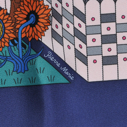 Hermes Silk La Maizeon Des Carres Scarf 90 Marine Rose Vert 5 of 9