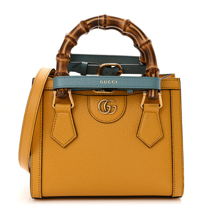 Gucci Textured Dollar Calfskin Web Mini Diana Tote Bag Yellow Dusty Azure 1 of 9